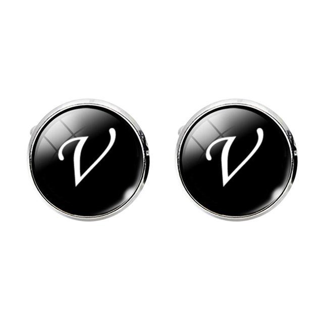 Glass Cuff-Link Sleeve Button Round English Letter Sleeve Button All-Match Decorative Collar Sleeves Button for Man (V L