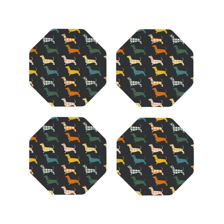 

Junzan Plaid Dachshund Print Coasters for Drinks - Leather Coasters Set of 4 for Coffee Table for Housewarming/Kitchen/Bar/Decor-Octagon