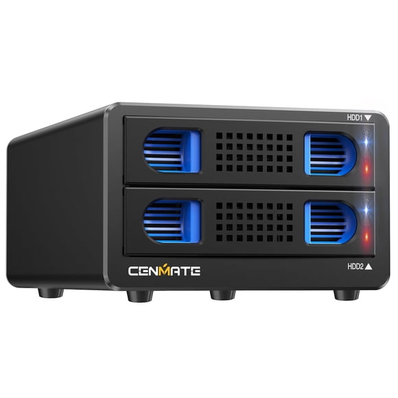CENMATE Boîtier de Disque Dur en Aluminium à Double Baie avec Ventilateur de Refroidissement pour SATA HDD/SSD 2.5 Pouces avec USB A/C 3.0, Boîtier HDD Sans Outil, 4 Mo