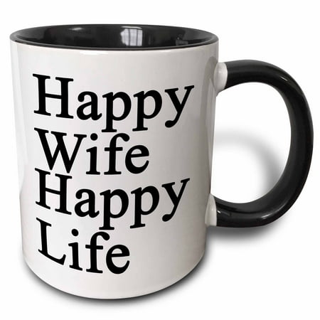 

3dRose Happy Wife Happy Life Black Two Tone Black Mug 11oz