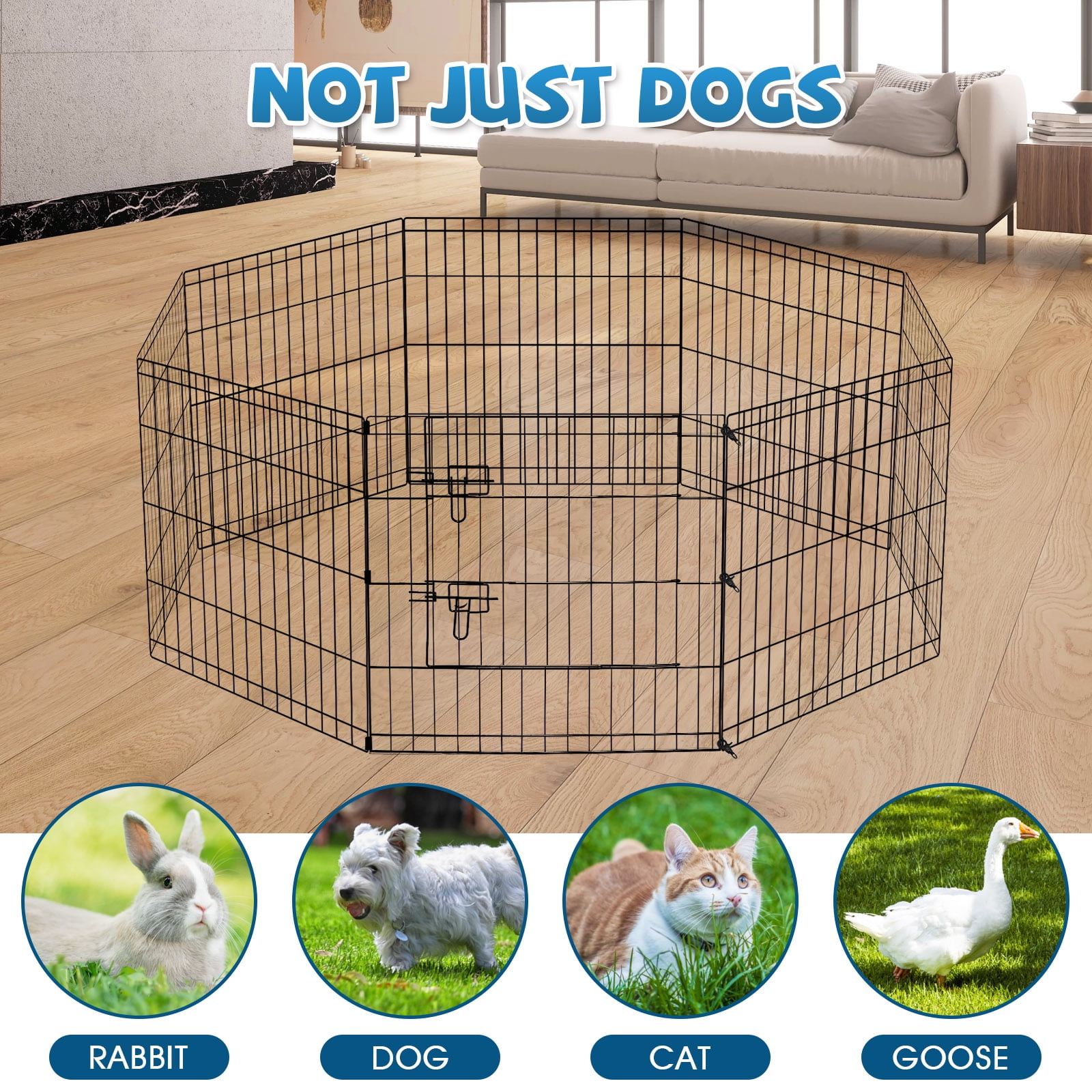 Artmalle Dog Pen Pet Playpen Dog Fence Indoor Foldable Metal Wire Exercise Puppy Play Yard Pet Enclosure Indoor Outdoor 8 Panels 24 Inch with Top Cover
