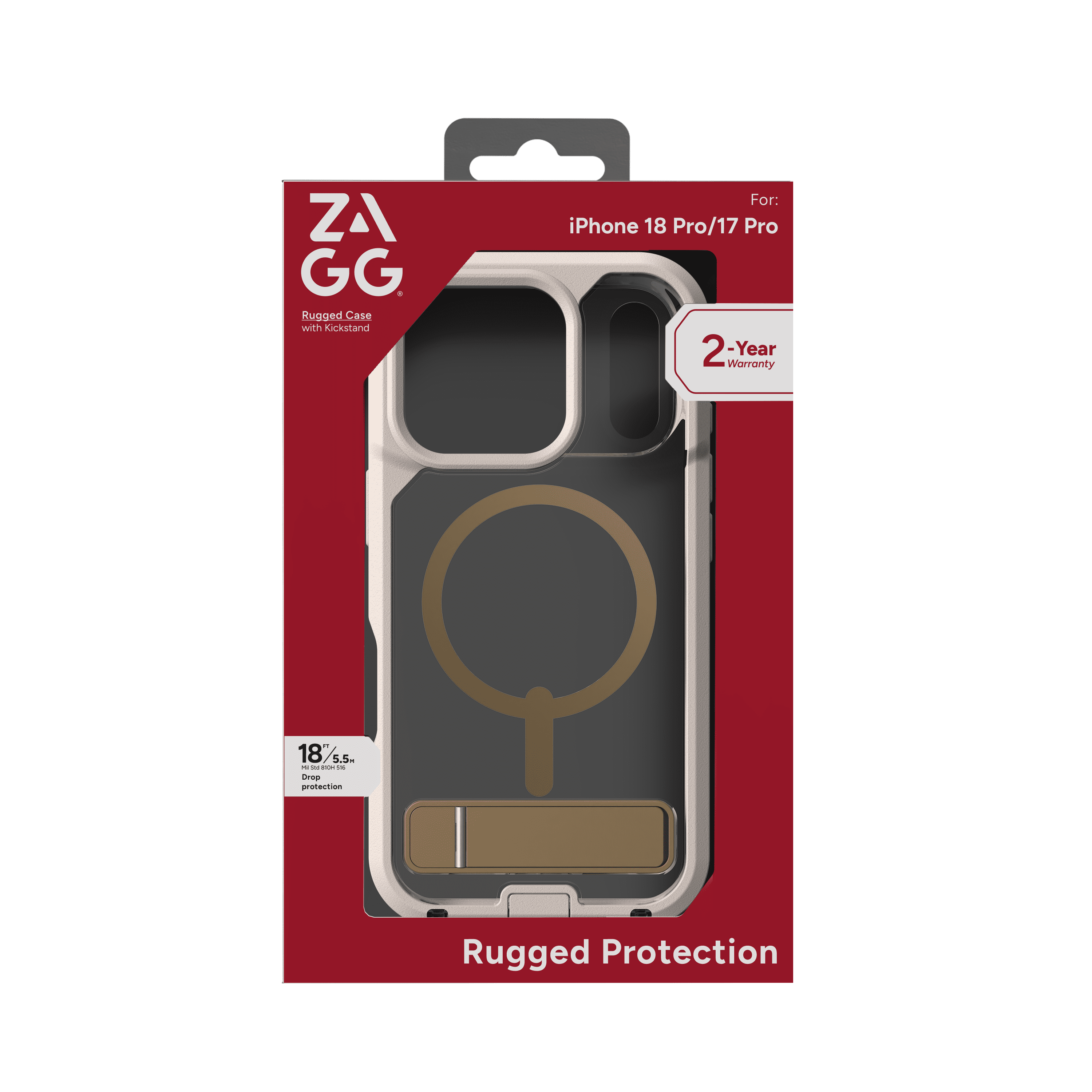 ZAGG Rugged Case - Apple iPhone 18 Pro & 17 Pro Case with MagSafe and Built-In Kickstand – Clear/Sandstone