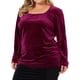 thumbnail image 1 of Blusa elegante de terciopelo acanalado para mujer de tallas grandes Agnes Orinda, de manga larga, color burdeos, talla 3X, 1 of 6