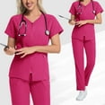 thumbnail image 5 of WULMLEO Womens Scrubs Outfits 2 Piece Short Sleeve Petite Scrub Sets Soft Comfortable V Neck Spring Nursing Workwear Tops and Pants Medical Working Stretch Nurse Uniform Hot Pink L, 5 of 5