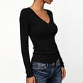 thumbnail image 5 of Warop Womens Tunic Tops Long Sleeve V Neck Ribbed Knit Blouse Slim Fitted Stretchy Basic Tee Shirt Casual Fall Outfits, 5 of 8