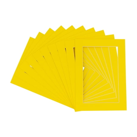 

Vibrant Yellow Acid Free 8x10 Picture Frame Mats with White Core Bevel Cut for 5x7 Pictures - Fits