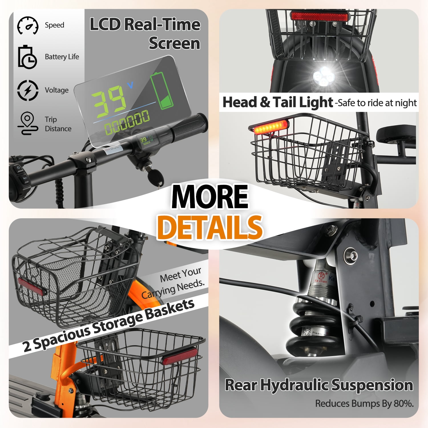 Skeri Electric Scooter for Families – Parent & Child Seats, Dual Storage Baskets,Foldable Handlebar Family Electric Scooter with Bright Front/Rear Lights, 750W 20MPH 25 Mile Distance