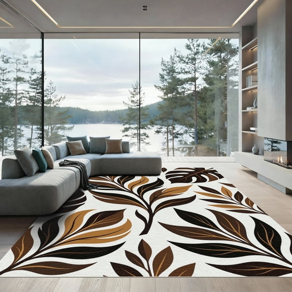 ODIKA 4'x6' Machine Washable Non-Slip Area Rug, Modern White High Traffic Rug, Brown, 950646