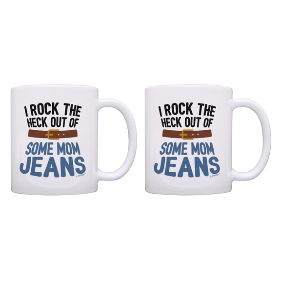 ThisWear Funny Mom Appreciation Gift for Mom I Rock The Heck Out Of Some Mom Jeans 2 Pack 11oz Coffee Mug Set Jeans