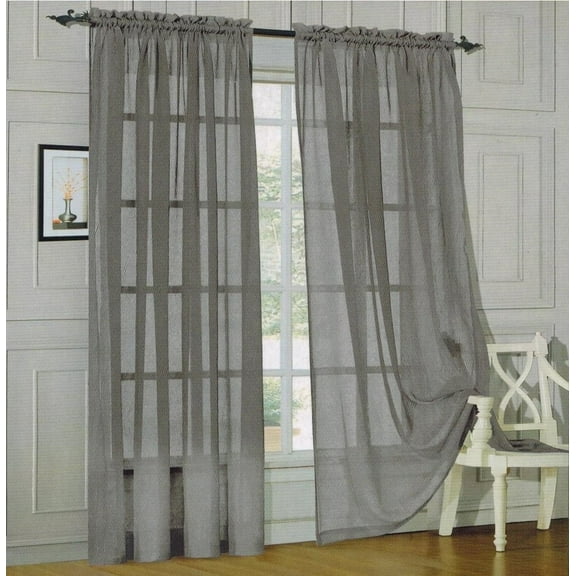 Elegant Comfort 2 Piece Solid SHEER PANEL with ROD POCKET - Window Curtain 60-inch width X 84-inch Length - Silver
