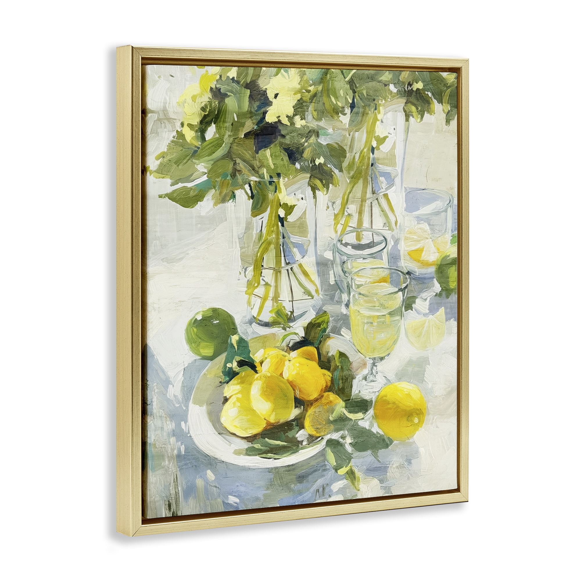Stupell Industries Fresh Kitchen Lemons Spread Gold Framed Floater Canvas Wall Art, design by Annabelle Hall