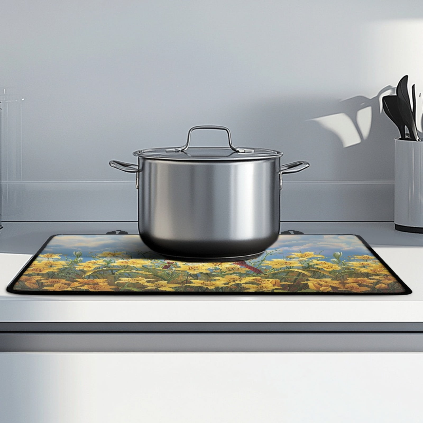Xoenoiee Cardinal Lily Print Stove Top Cover for Electric Stove, Stove Cover 29.18 x 20.96 inch, Heat Resistant Stove Top Mat, Silicone Stove Mat for Glass Top Stove, Dish Drying Mat for Kitchen