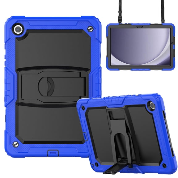 ELEHOLD Rugged Case For Samsung Galaxy Tab A11  2025 , 11-inch , 3-Layer Protection Shockproof Stand Cover with Screen Protector Shoulder Strap, Darkblue