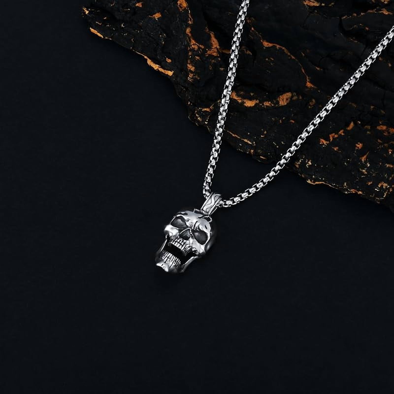 DVEATR Skull Head Necklace 925 Sterling Silver/18K Gold Plated/Black Gothic Skull Jewelry for Men, with Stainless Steel Chain 22+2 Inch