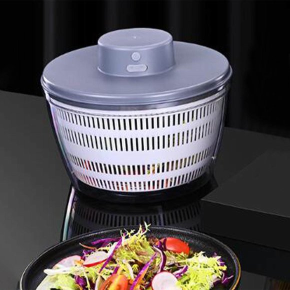 Electric Salad Spinner Automatic Draining System for Onion Quick Drying Container Lettuce Vegetable Grey