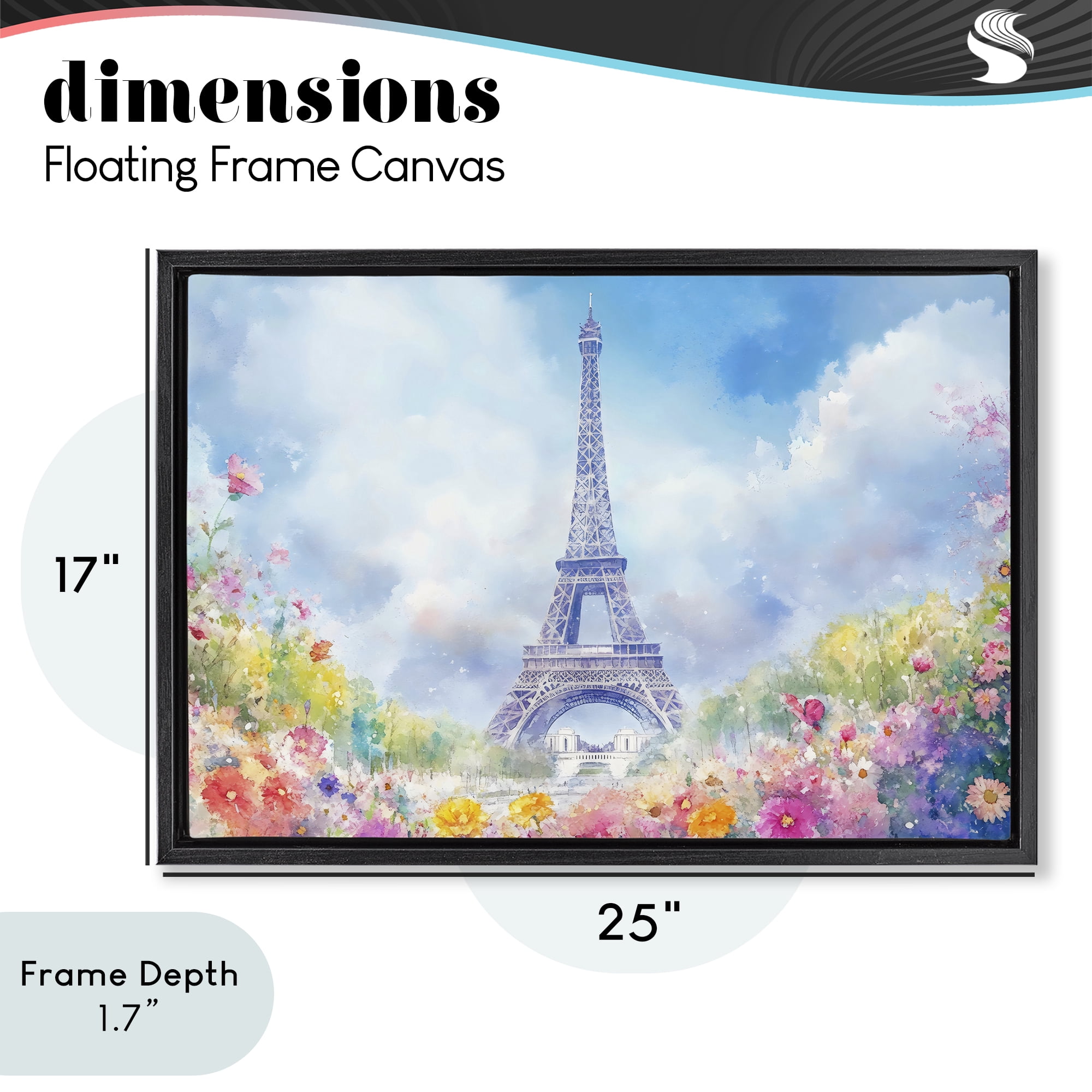Stupell Industries Rainbow Spring at Eiffel Tower Black Framed Floater Canvas Wall Art, design by Creative Studio