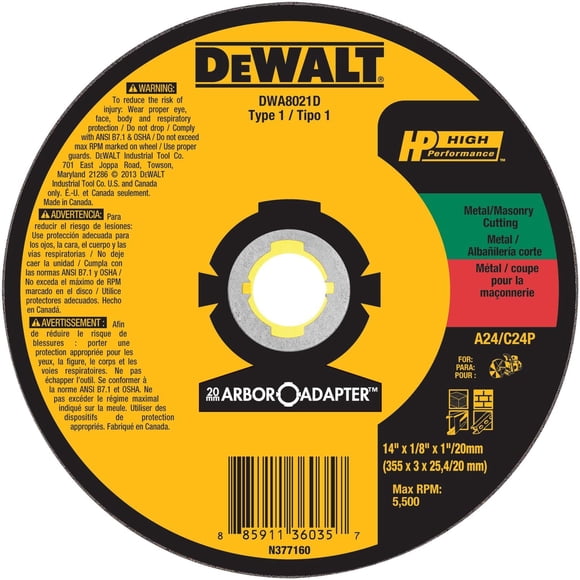 Muela abrasiva DEWALT DWA8021D 35,56 x 3,175 x 2,54 cm/20 mm