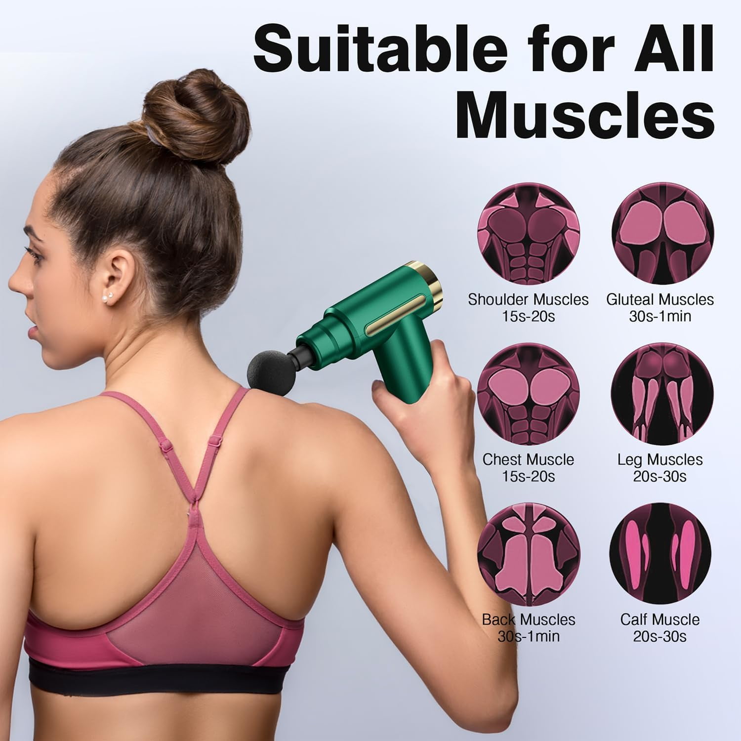 Mini Handheld Massage Gun, Deep Tissue with 6 Speeds, Cordless Muscle Massager with 4 Heads,Type-C Charging, Travel Size, Best Gifts