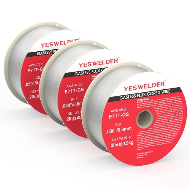 Alambre MIG Flux Core YESWELDER E71TGS de acero templado, 0,8 mm, 3 x 1 kg