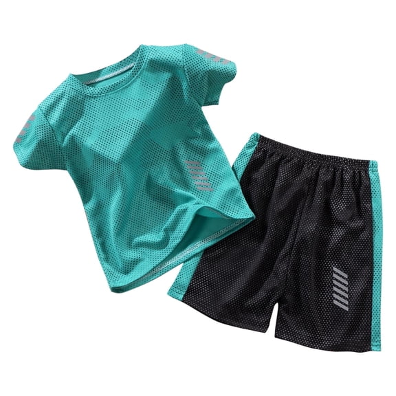 Zwiiyzr Boys' Sport Shorts Set 2 Piece T-Shirt and Gym Shorts Breathable Activewear Clothing Set for Boys 2-14 Years Green