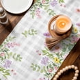 thumbnail image 3 of Pink Purple Flower Table Runner - 60 Inch Long Spring Country Floral Leaf Grey Plaid Cotton and Linen Blended Dress Scarves Farmhouse Table Runner for Kitchen Dining, Coffee Table, 13" x 60", 3 of 8