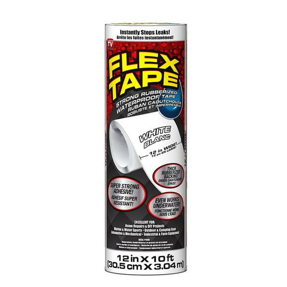 Flex Tape, 12 in x 10 ft, White, Original Thick Flexible Rubberized Waterproof Tape - Seal and Patch Leaks, Works Underwater, Indoor Outdoor Projects - Home RV