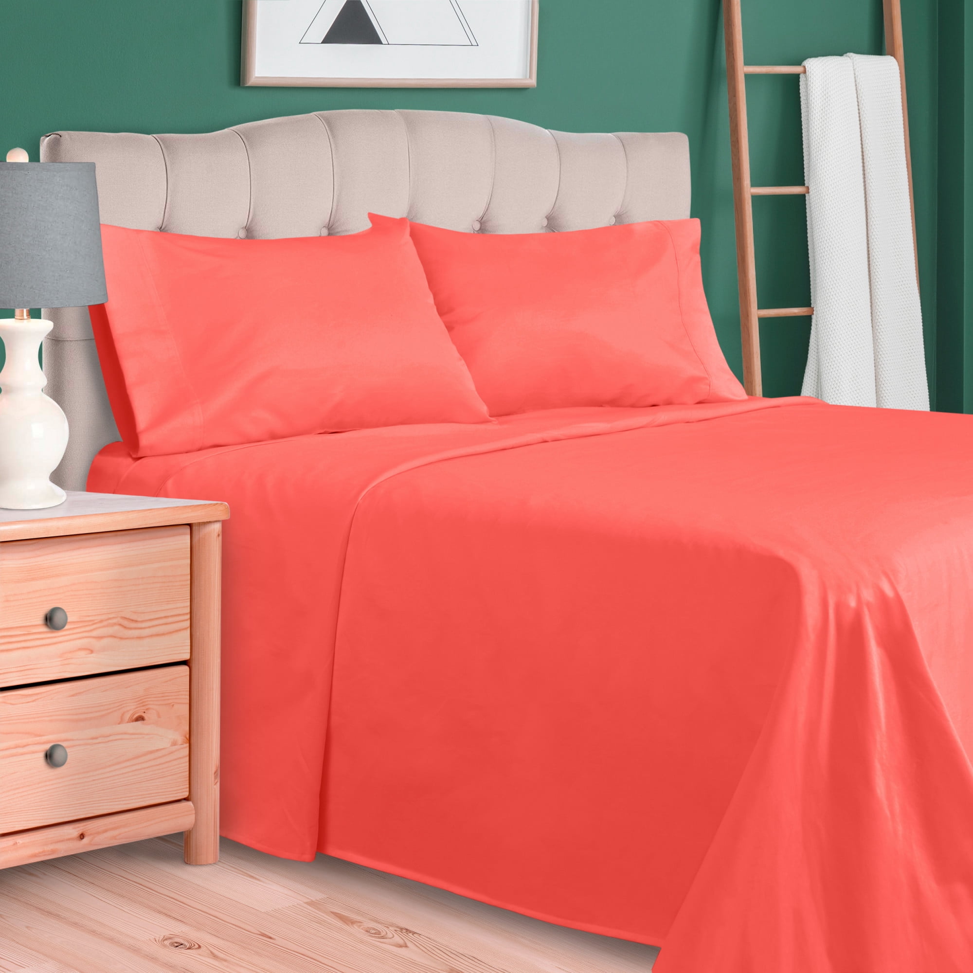 300-Thread Count Cotton Solid Deep Pocket Bedding Sheets & Pillowcases , Coral, King, 4 Piece By Impressions