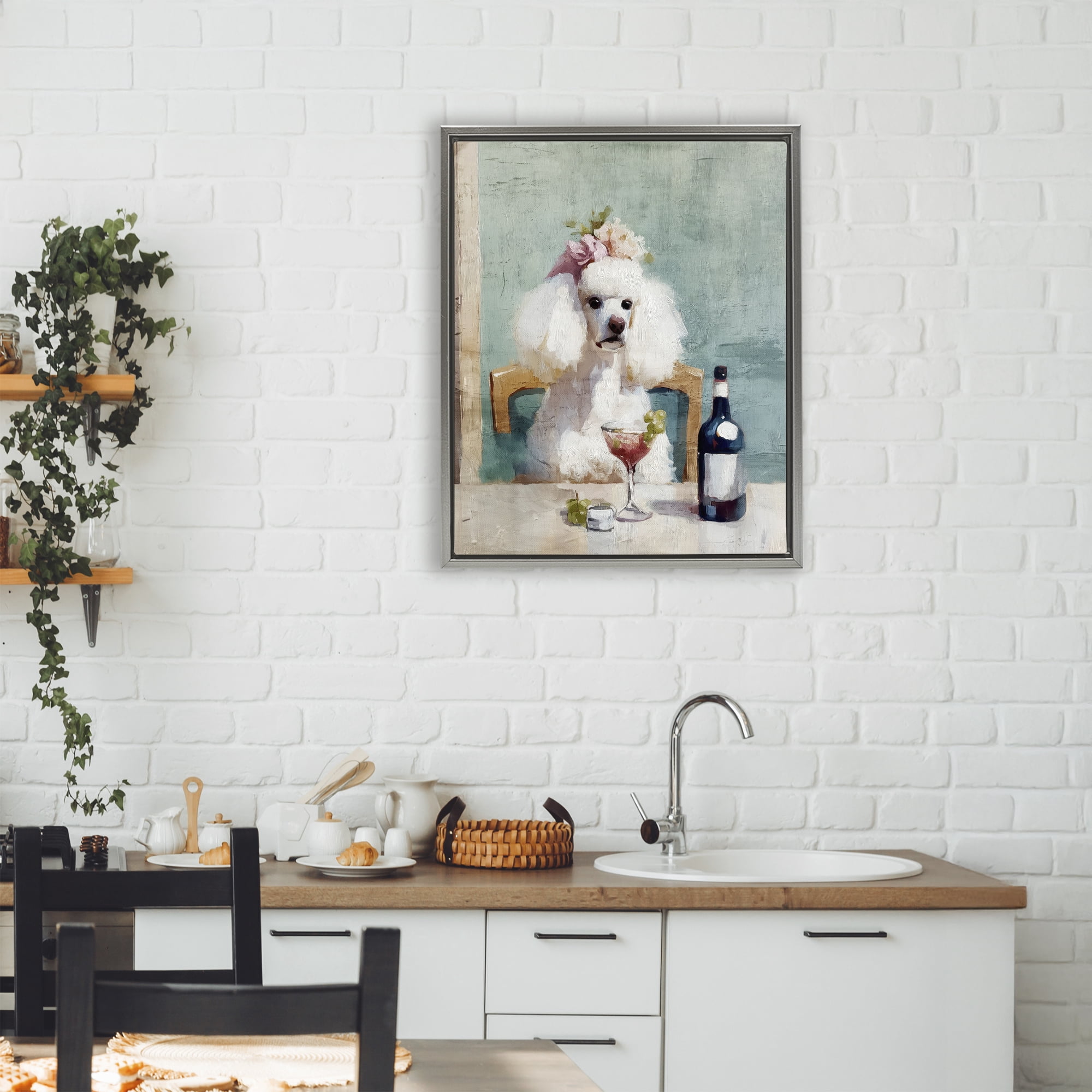 Stupell Industries Poodle At Lunch Gray Framed Floater Canvas Wall Art, design by Annabelle Hall
