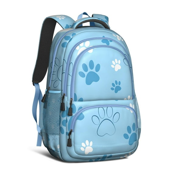 Blue Dog Paw Footprint Backpack for School,Cute School Bag,Schoolbag with Adjustable Shoulder Straps & Padded Back,16.9 Inch