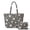 Cherry Blossom Grey, variant on Black Leopard Cheetah 2Pcs Quilted Tote Bag Set for Women, Lightweight Puffer Shoulder Bag with Zippered Pouch for College Work Travel Casual