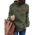 thumbnail image 1 of Fashnice Ladies Pullover Solid Color Tops High Neck Fuzzy Sweatshirt Soft Sport Army Green XL, 1 of 2