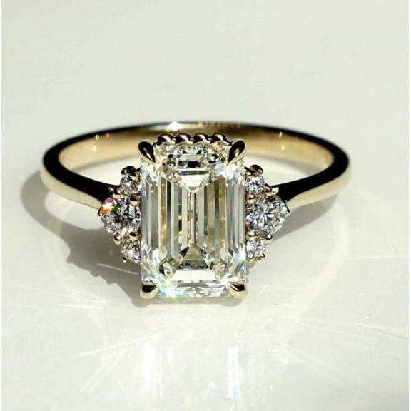 vylahjewellery 3 CT Emerald Cut Moissanite Diamond Ring Forever One 14K Rose Gold Wedding Women's Ring