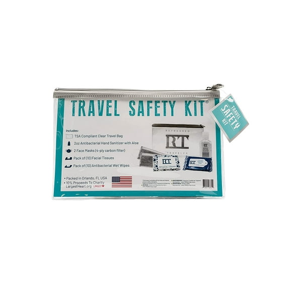 Travel Safety Kit - TSK - Air Travel Essentials - Travel Kit - TSA Compliant Bag - Travel Bag - Plane It Safe - Refreshed Traveler (Face Mask)