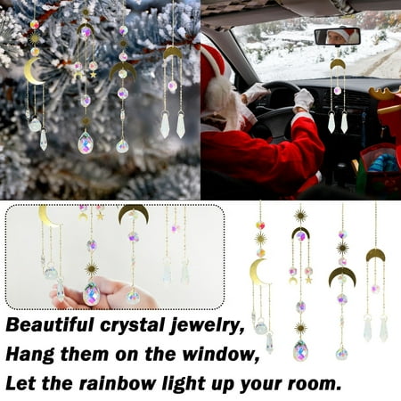 

〖TOTO〗Home Decor Wind Chimes Set Chimes Pendants Wind Garden Outdoor 4-Piece Chimes Of Wind Decoration Crystal Decoration Rainbow Indoor Decoration & Hangs