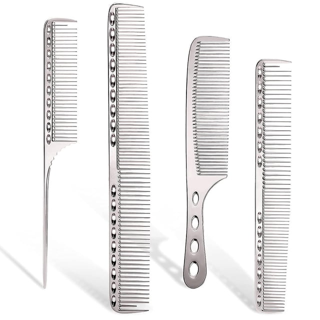 Space Aluminum Hair Comb 4 Metal Hair Combs Long And Short Hair Combs (silver)