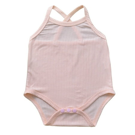 

Newborn Baby Boys Girls Sling Rompers Infant Solid Color Sleeveless Ribbed Bodysuits for 0-24M