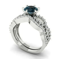 1.52 ct Brilliant Round Cut Natural London Blue Topaz 18K White Gold Solitaire with Accents Engagement Bridal Wedding Ring Band Set size 3.5