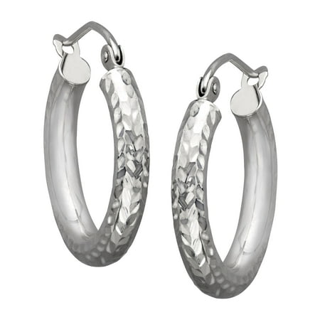 Simply Gold Diamond-Cut Hoop Earrings in 14kt White Gold