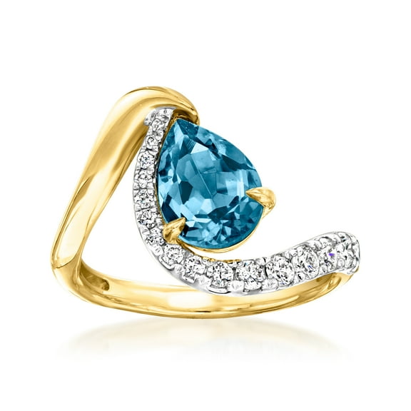 Ross-Simons 1.80 Carat London Blue Topaz Ring With .41 ct. t.w. Lab-Grown Diamonds in 18kt Gold Over Sterling, Women's, Adult