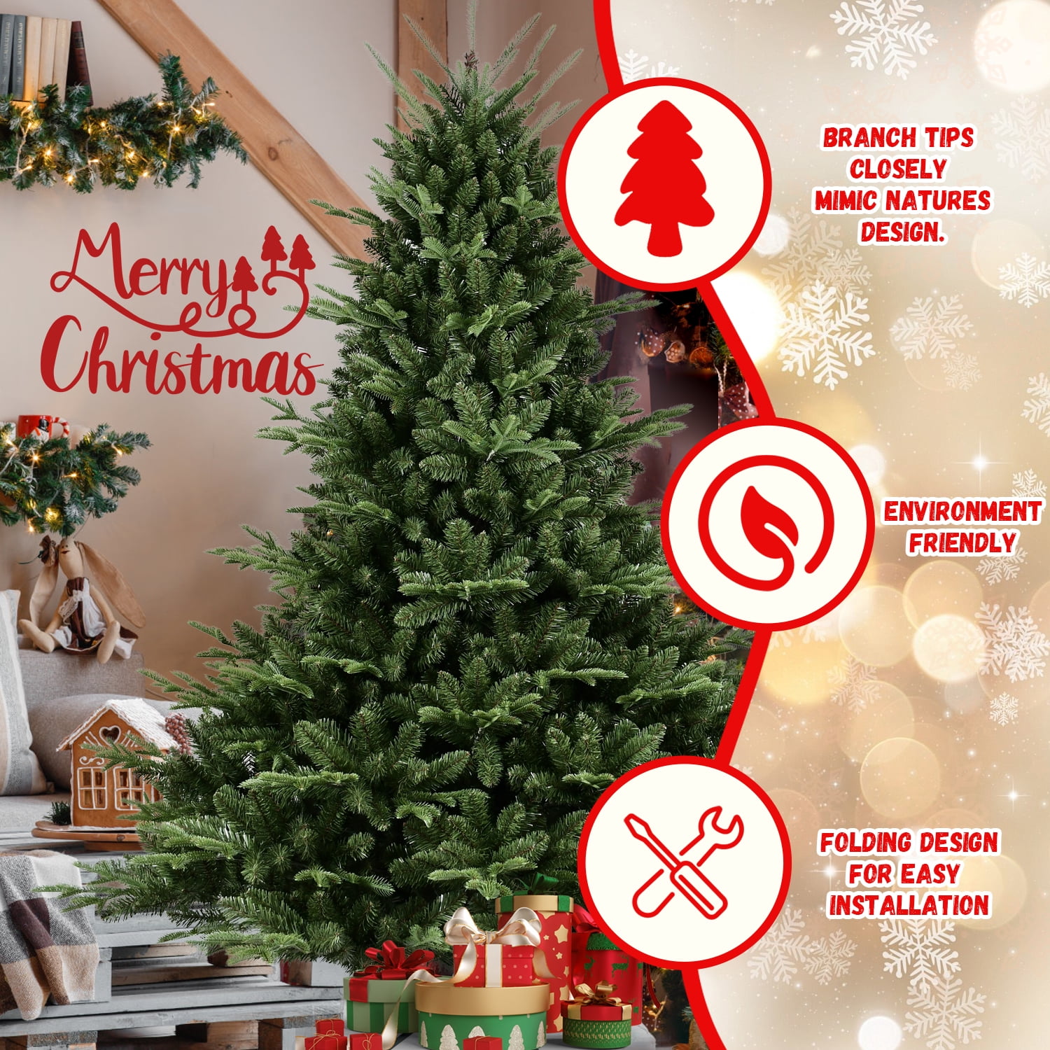 8ft Lush Christmas Tree 2257 Tips Hinged Branches Metal Stand Indoor Holiday Decor