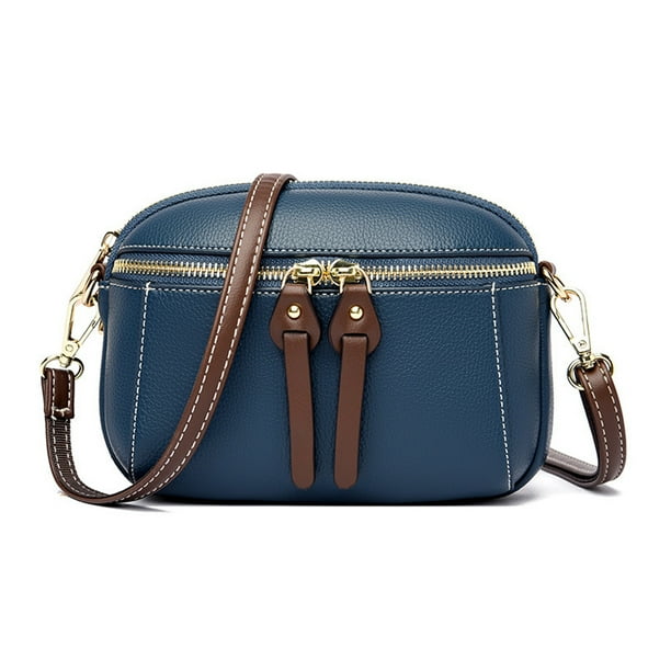 Bolso de mano sencillo y urbano con un solo hombro, de piel suave, para mujer, color azul oscuro