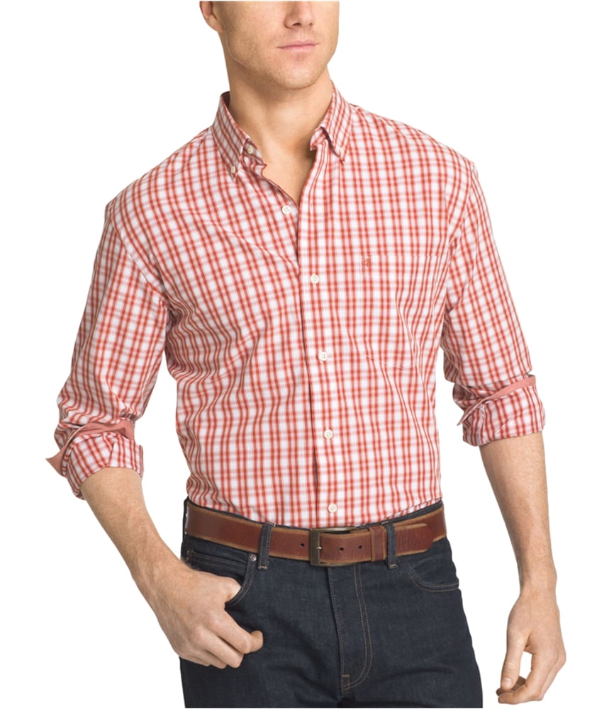 IZOD Mens No-Iron Plaid Button Up Shirt 