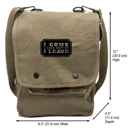 I Come I F Sh*t Up I Leave Canvas Crossbody Travel Map Bag Case, Olive & (Best Business Travel Gear)