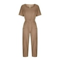 thumbnail image 5 of gakvbuo Jumpsuits For Women Summmer Dressy Wedding Women's Casual Loose Pocket Strap Cotton And Linen Jumpsuit Short Sleeve Sling Jumpsuitit, 5 of 7