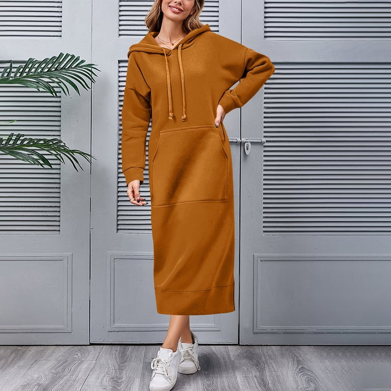 knee length dresses for ladies Oversize Cream Hoodie Dress S/M main image 0