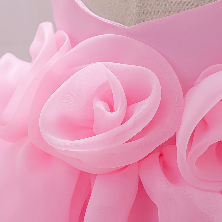 ZHUASHUM Party Girls Princess Dress Sleeveless Solid Color Flower Birthday  Party Dress With Headband Pink,6-12 Months - Walmart.com