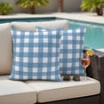 thumbnail image 4 of Blue White Plaid Outdoor Waterproof Pillow Covers, Gradient Geometric Buffalo Checkered Decorative Square Throw Pillowcase Sofa Cushion Sham for Patio/Couch/Chair, 16"x16" 2 Pack, 4 of 8