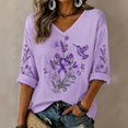 thumbnail image 2 of JULMCOMO Alzheimer's Awareness Graphic Tees for Women Purple Hummingbird Print V Neck Casual T Shirts 3/4 Sleeve Loose Comfy Graphic Shirts Army Green S, 2 of 4