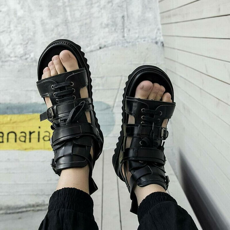 Mens leather roman sandals sales