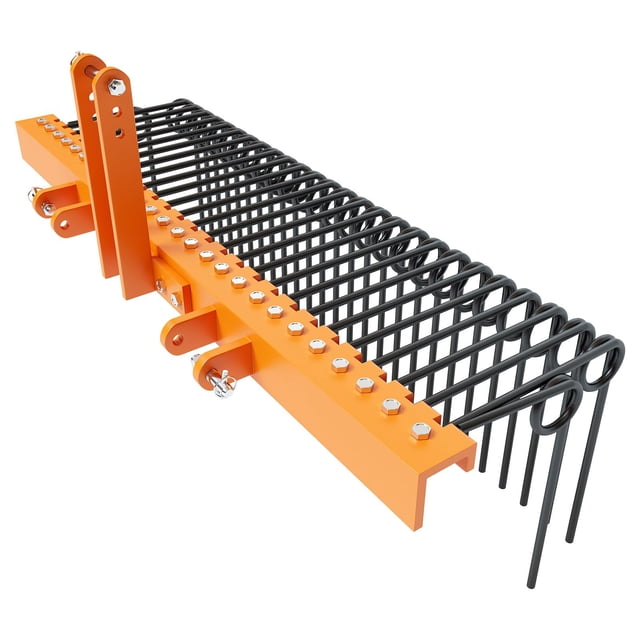 Yiwa 72 Inch Pine Straw Needle Rake, 3 Point Landscape Rake, Powder Coated Steel Spring Tow Behind Rakes, Tractor Attachments
